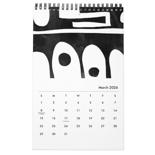 Abstract Black and White Art Calendar カレンダー (3月 2026)