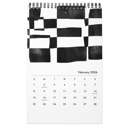 Abstract Black and White Art Calendar カレンダー (2月 2026)