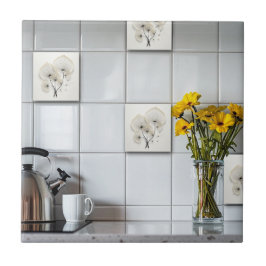 Abstract Black And White Floral タイル