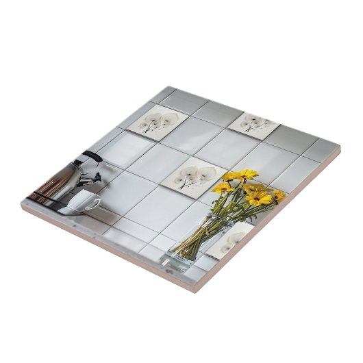 Abstract Black And White Floral タイル (側面)