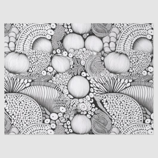 Abstract Black and White Geometric Doodle (3) 薄葉紙 (正面)