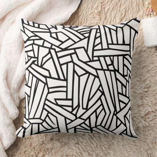 Abstract Black and White Geometric Line Pattern クッション (ブランケット)