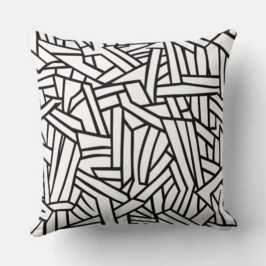Abstract Black and White Geometric Line Pattern クッション (裏面)