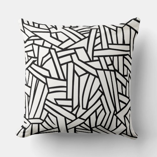 Abstract Black and White Geometric Line Pattern クッション (正面)