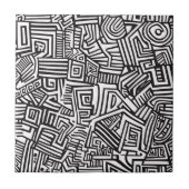 Abstract Black and White Geometric Line Pattern タイル (正面)