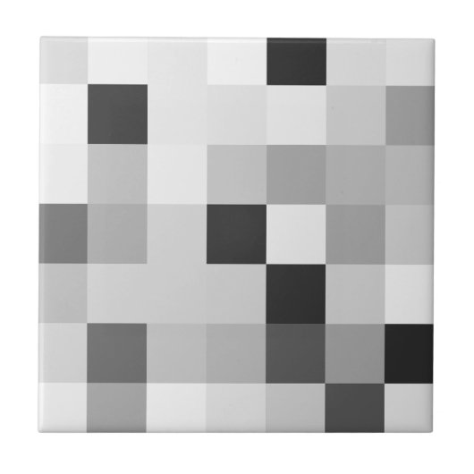 Abstract Black and White Pixelated Mosaic Grid タイル (正面)
