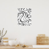Abstract Black and White Wavy Lines Poster ポスター (キッチン)
