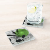 Abstract Black and White with Green Fractal Art ガラスコースター (アングル)