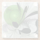 Abstract Black and White with Green Fractal Art ガラスコースター (裏面)