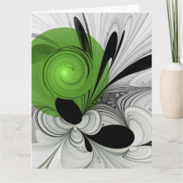 Abstract Black and White with Green Fractal Art サンキューカード