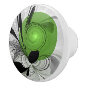 Abstract Black and White with Green Fractal Art セラミックノブ (右)