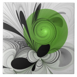 Abstract Black and White with Green Fractal Art タイル