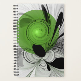 Abstract Black and White with Green Fractal Art プランナー手帳