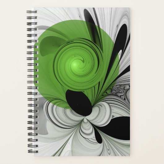 Abstract Black and White with Green Fractal Art プランナー手帳 (正面)