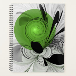Abstract Black and White with Green Fractal Art プランナー手帳