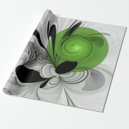 Abstract Black and White with Green Fractal Art ラッピングペーパー