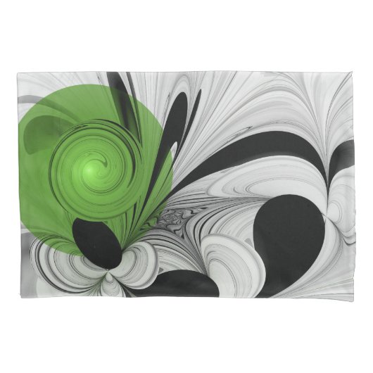 Abstract Black and White with Green Fractal Art 枕カバー (正面)