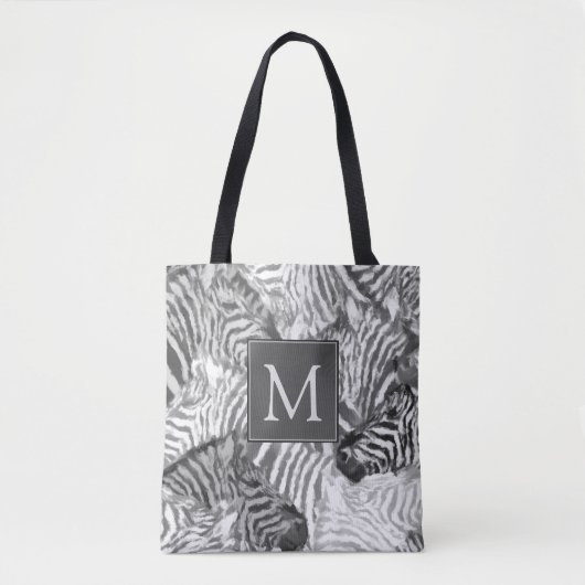 Abstract Black and White Zebra Art Monogram トートバッグ (正面)
