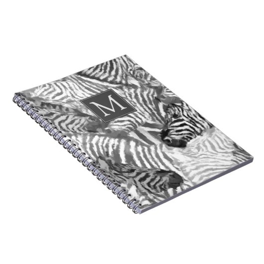 Abstract Black and White Zebra Art Monogram ノートブック (右側)