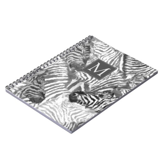 Abstract Black and White Zebra Art Monogram ノートブック (左側)