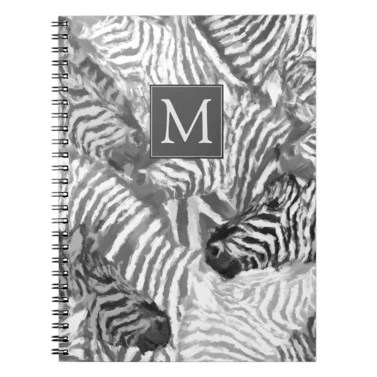 Abstract Black and White Zebra Art Monogram ノートブック (正面)