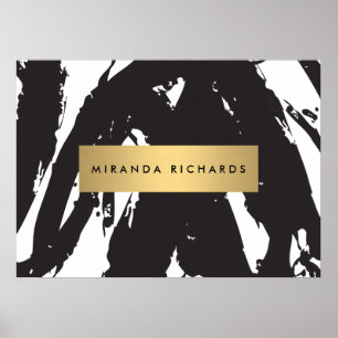 Abstract Black Brushstrokes Poster ポスター