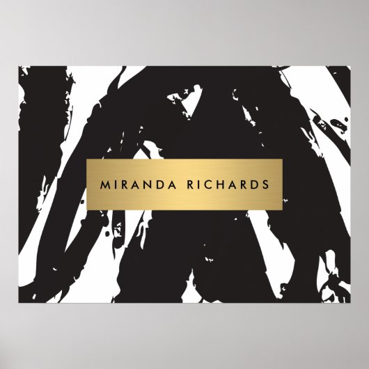 Abstract Black Brushstrokes Poster ポスター (正面)