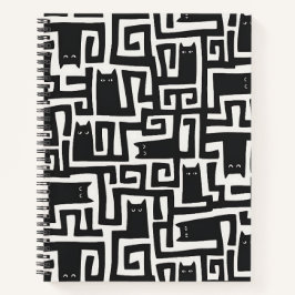 Abstract Black Cat Pattern Notebook Journal ノートブック