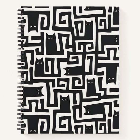 Abstract Black Cat Pattern Notebook Journal ノートブック (正面)