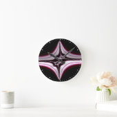 Abstract Black Pink Symmetrical Fractal ラウンド壁時計 (ホーム)