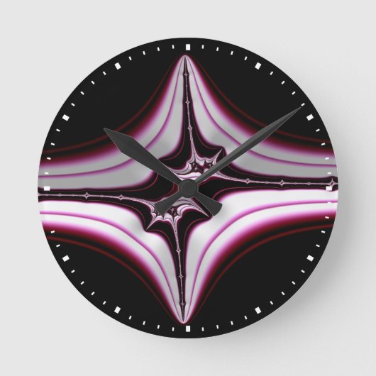 Abstract Black Pink Symmetrical Fractal ラウンド壁時計 (正面)