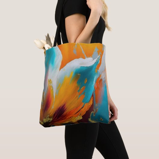 Abstract Bloom in Orange and Teal トートバッグ (クローズアップ)