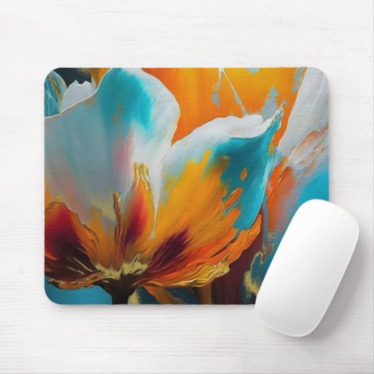 Abstract Bloom in Orange and Teal マウスパッド (マウス)