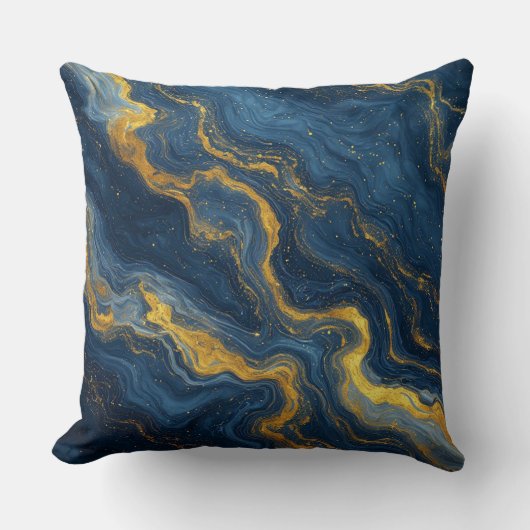 Abstract Blue And Gold Marble Texture クッション (正面)
