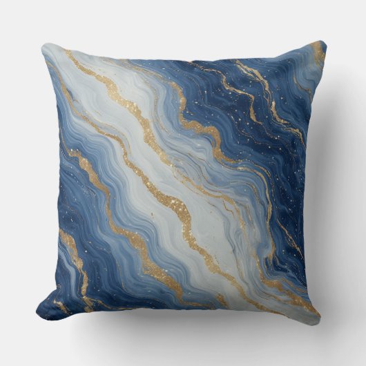 Abstract Blue And Gold Marble Texture クッション (正面)