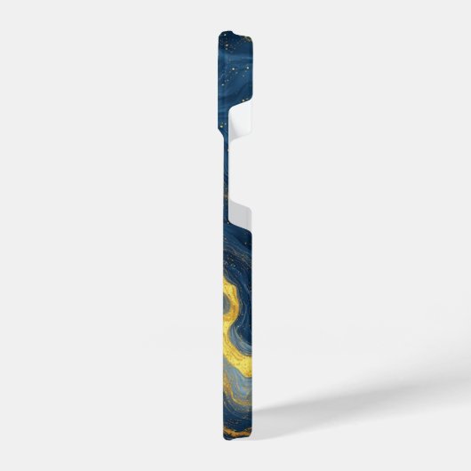 Abstract Blue And Gold Marble Texture iPhoneケース (左側面)