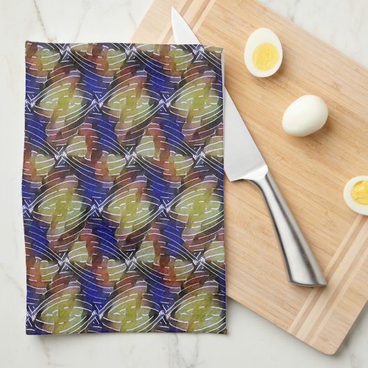 Abstract blue and gold wave geometric pattern 1299 キッチンタオル (四つ折り)