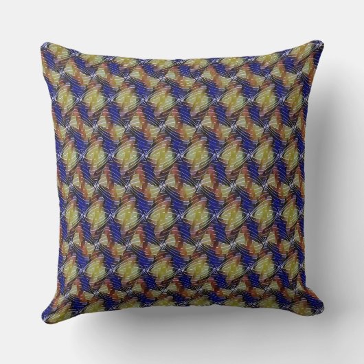 Abstract blue and gold wave geometric pattern 1299 クッション (裏面)