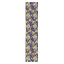 Abstract blue and gold wave geometric pattern 1299 ショートテーブルランナー