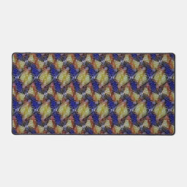 Abstract blue and gold wave geometric pattern 1299 デスクマット