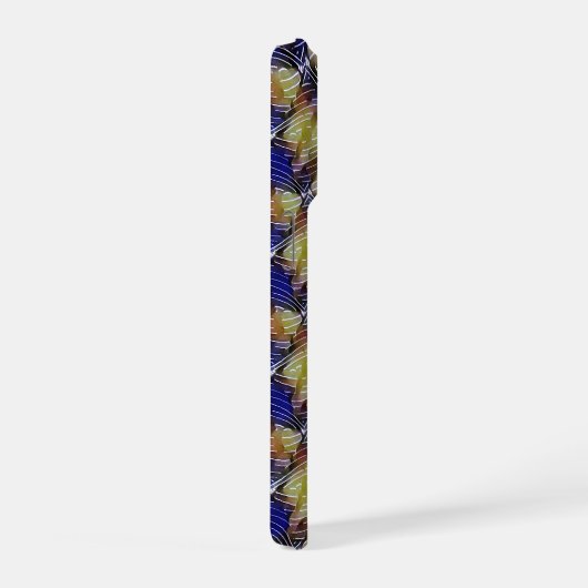 Abstract blue and gold wave geometric pattern 1299 iPhoneケース (右側面)