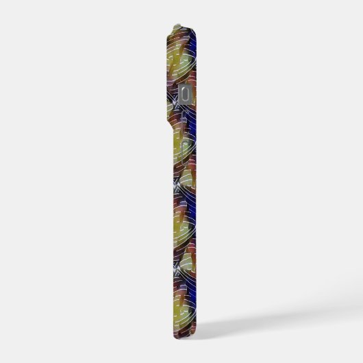 Abstract blue and gold wave geometric pattern 1299 iPhoneケース (左側面)