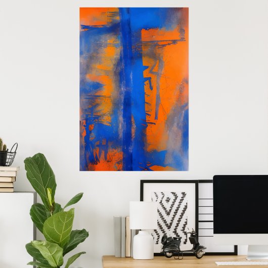 Abstract Blue and Orange Wall Art ポスター (ホームオフィス)