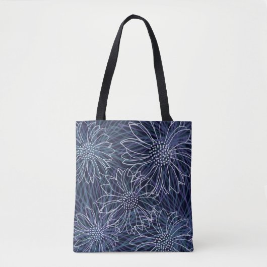 Abstract Blue and White Coastal Floral トートバッグ (正面)