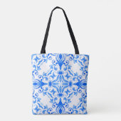 Abstract blue and white hand drawn tile seamless o トートバッグ (裏面)
