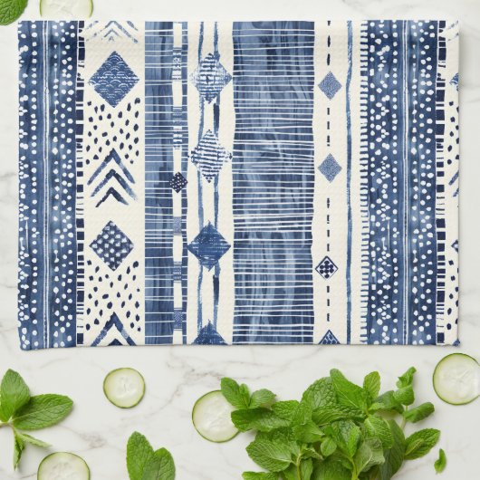 Abstract Blue And White Pattern キッチンタオル (折り畳み)