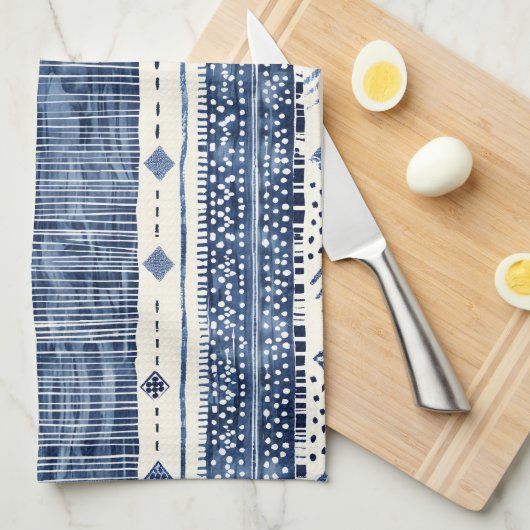 Abstract Blue And White Pattern キッチンタオル (四つ折り)