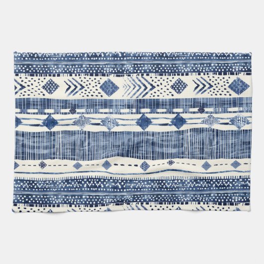 Abstract Blue And White Pattern キッチンタオル (横)