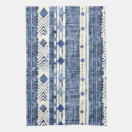 Abstract Blue And White Pattern キッチンタオル (縦)