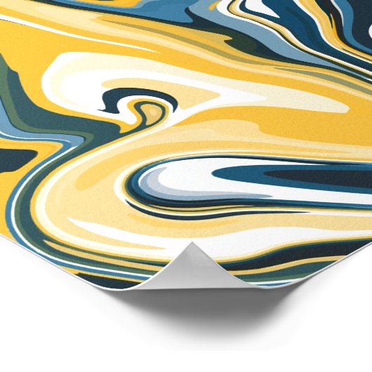 Abstract Blue and Yellow Flowing Pattern ポスター (角)